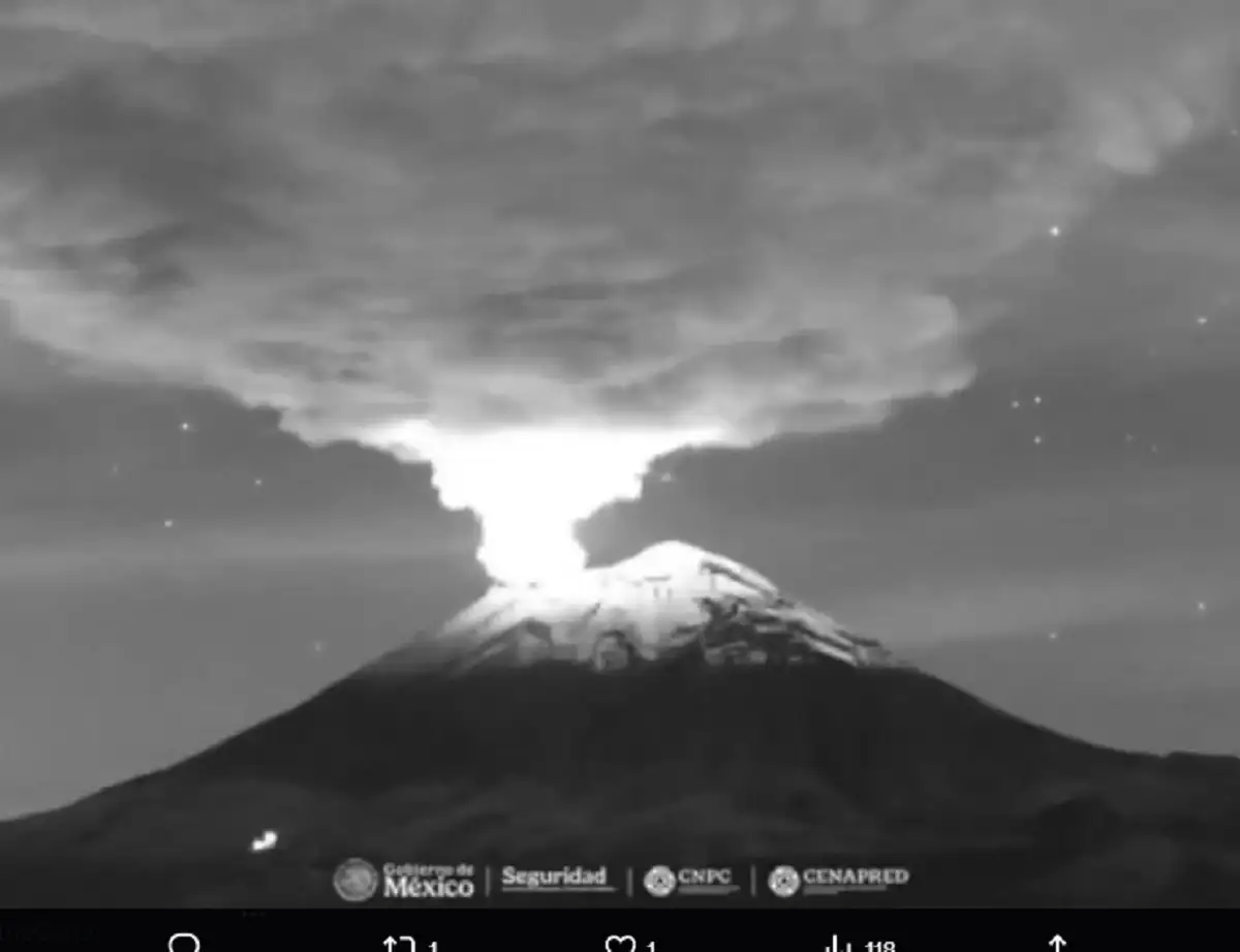 Así se vio la explosión del volcán Popocatépetl esta madrugada