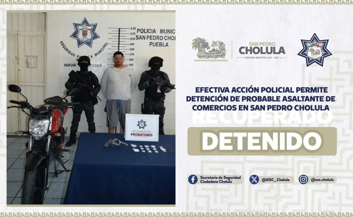 Efectiva accion policial permite detencion de probable asaltante de comercios en San Pedro Cholula 2