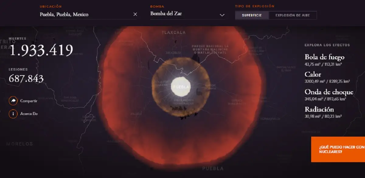 Esto pasaría si cayera una bomba nuclear en Puebla