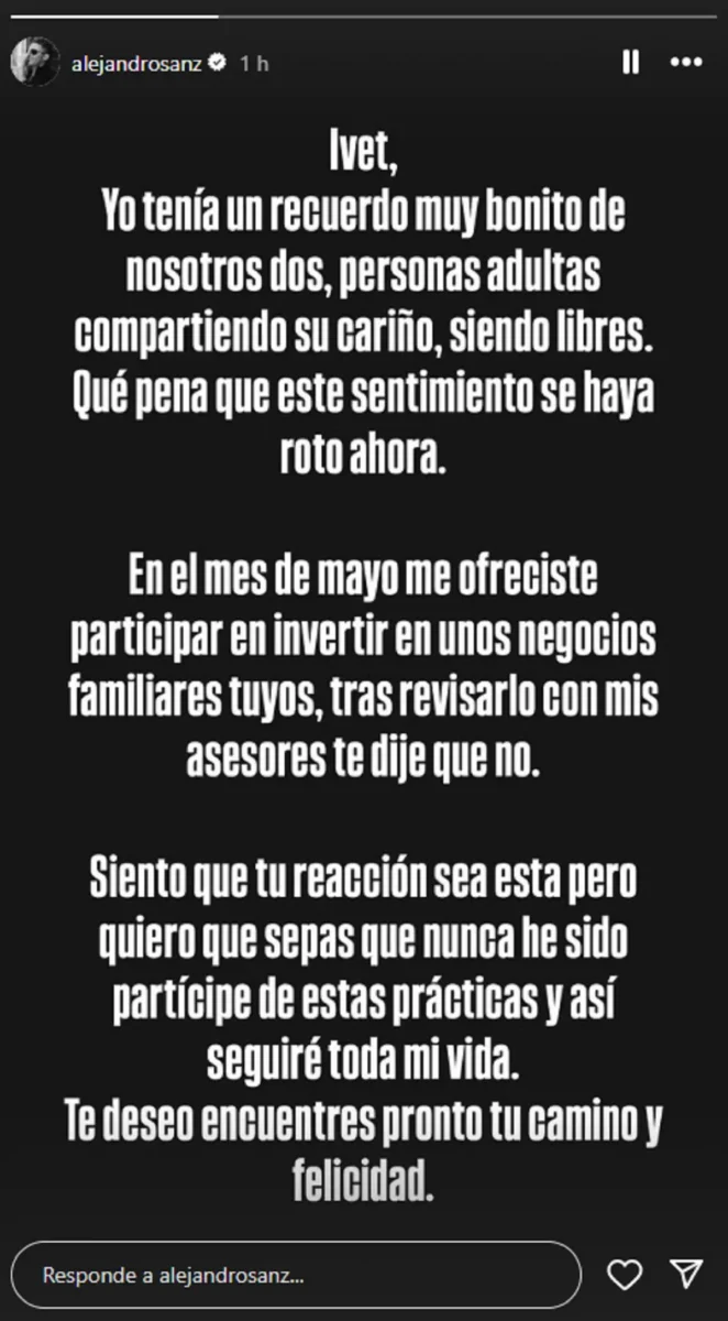 Ivet Playà acusa a Alejandro Sanz de abuso de poder y él le responde