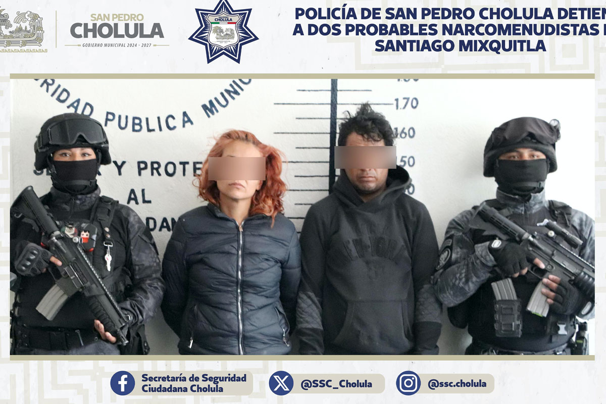 Policia de San Pedro Cholula detiene a dos probables narcomenudistas en Santiago Mixquitla 2
