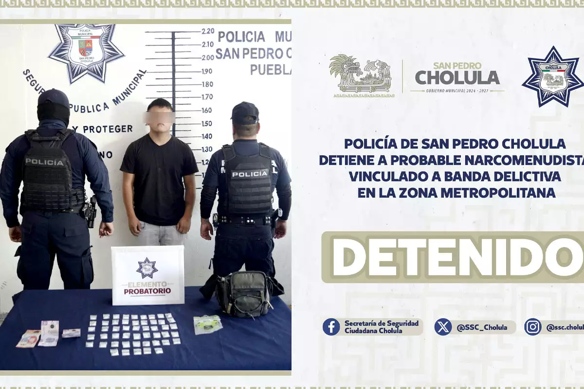 Policía de San Pedro Cholula detiene a probable narcomenudista vinculado a banda delictiva en la zona metropolitana 3 Policia de San Pedro Cholula detiene a probable narcomenudista vinculado a banda delictiva en la zona metropolitana 2