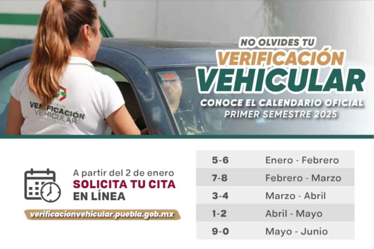 Último mes del calendario de verificación vehicular del primer semestre en Puebla