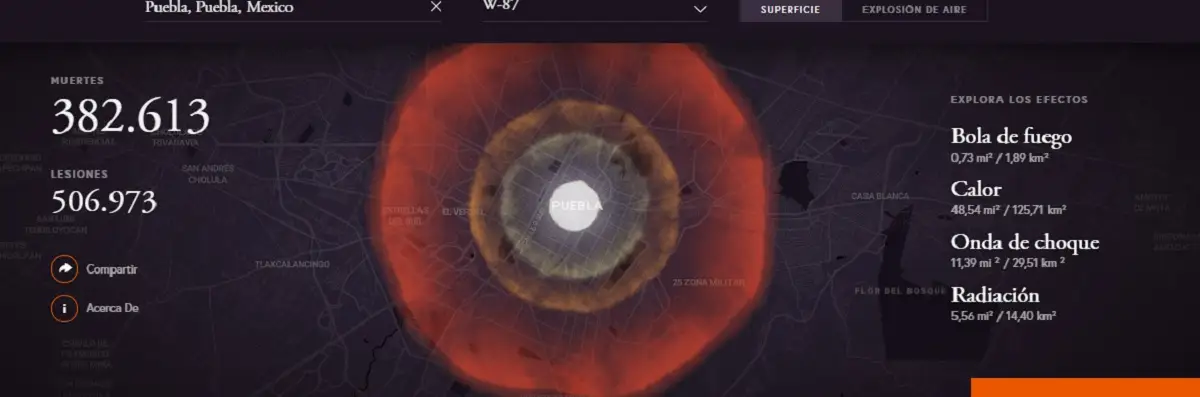 Esto pasaría si cayera una bomba nuclear en Puebla