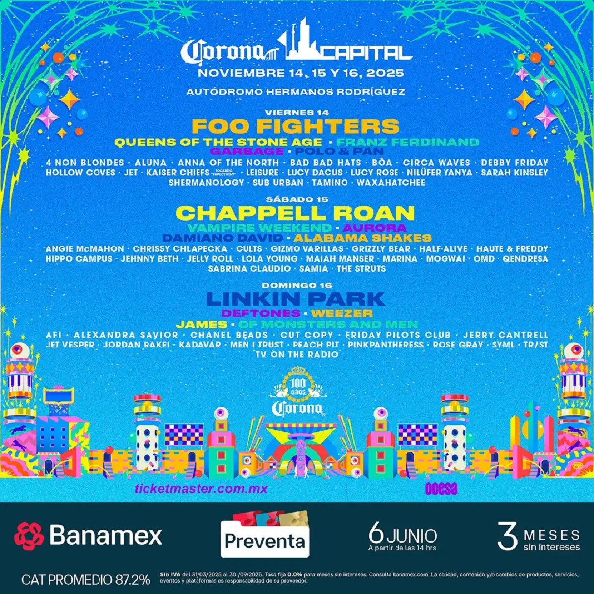 Revelan el cartel del Corona Capital 2025 encabezado por Foo Fighters y Linkin Park