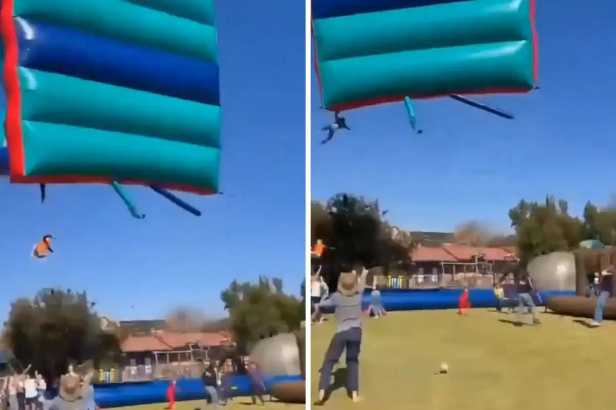 Castillo inflable en Sudáfrica sale por los aires con dos niños