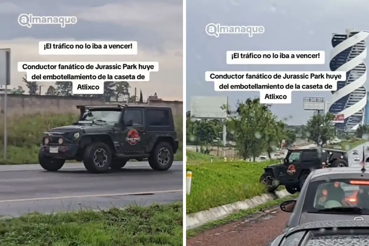 (VIDEO) Conductor usa su Jeep para subirse a camellón y evitar embotellamiento en caseta de Atlixco 1 conductor de un Jeep