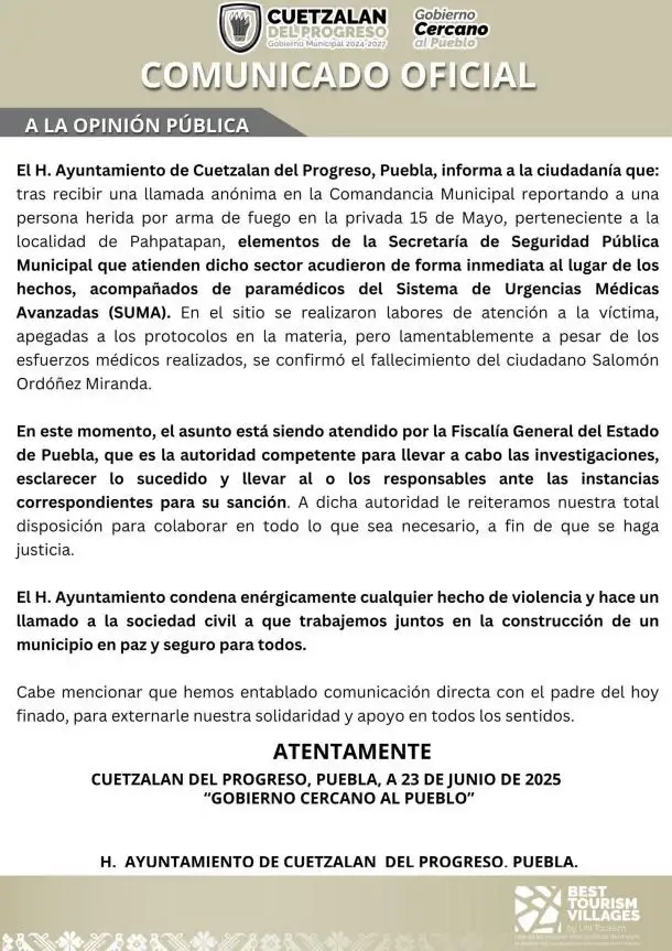 Asesinan al periodista Salomón Ordóñez Miranda en Cuetzalan
