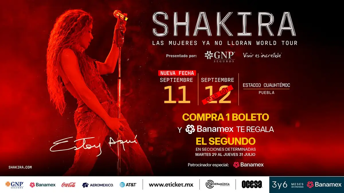 Cómo y cuándo conseguir boletos al 2x1 para ver a Shakira en Puebla