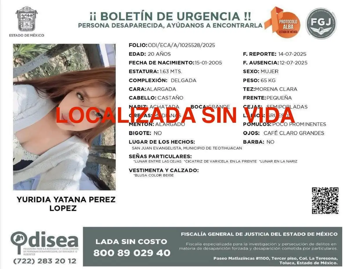 Sin vida y con huellas de violencia, localizan cuerpo de Yuridia en Teotihuacán