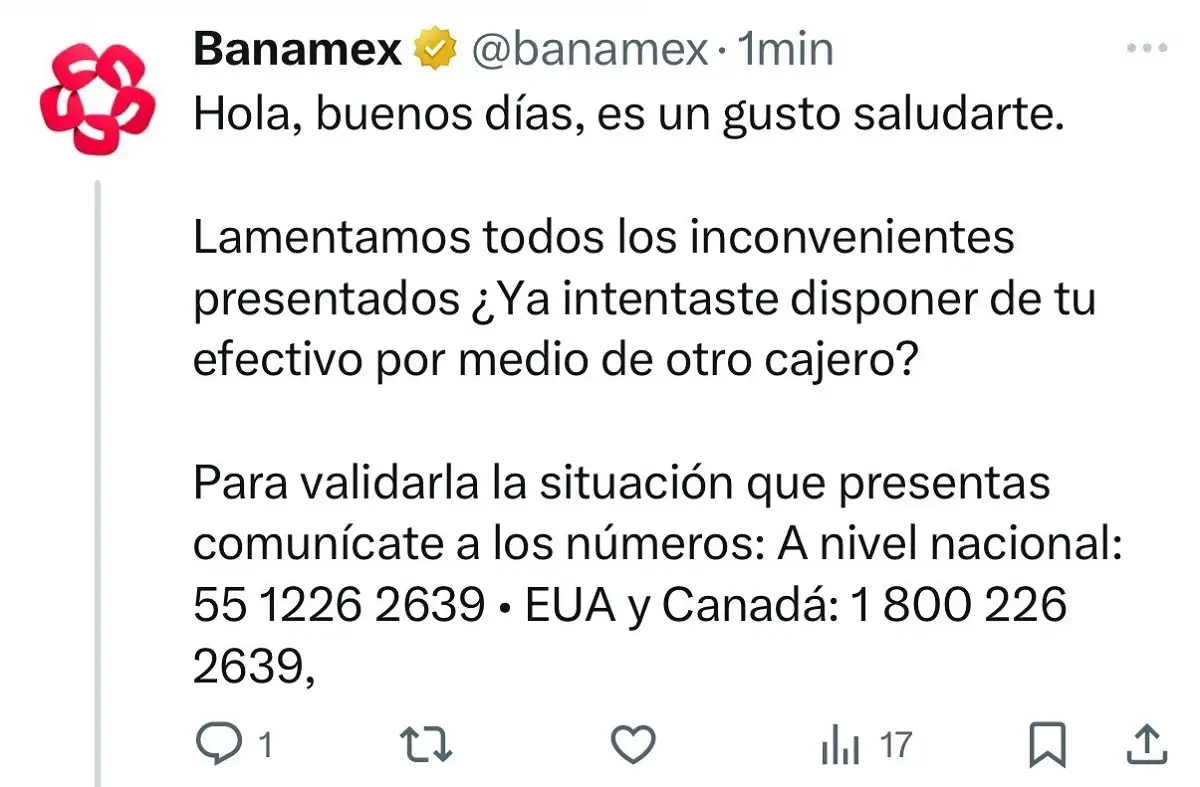 Por caída de Banamex no sirve la app ni cajeros automáticos