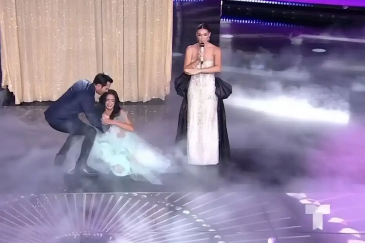 Laura Pérez sufre caída de 3 metros en Miss Universe Latina