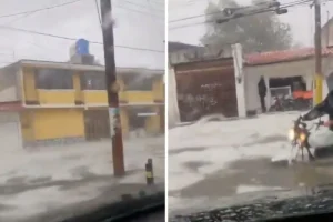 VIDEOS: Calles de la Romero Vargas se convierten en rio por intensa lluvia y granizada