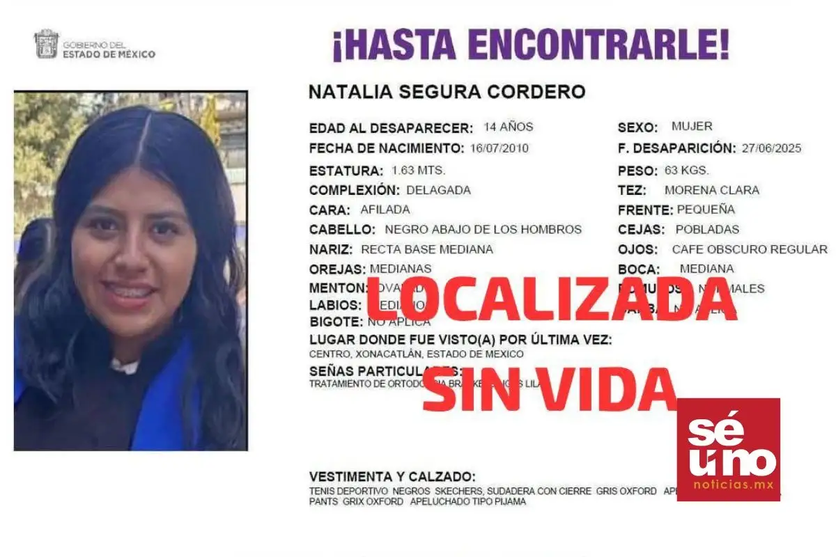 Localizan sin vida a Natalia Segura, menor desaparecida tras pedir auxilio en un mensaje