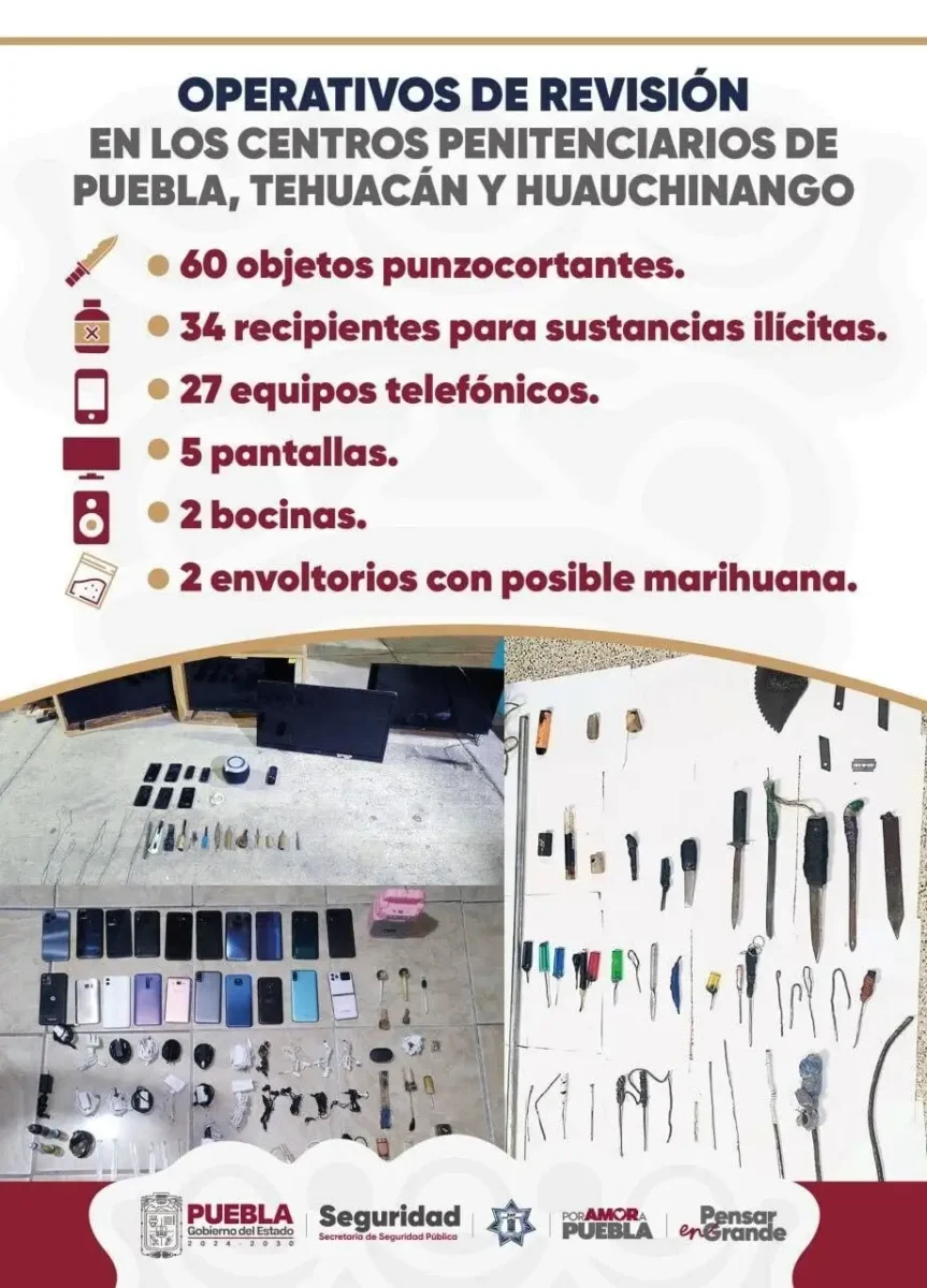 Implementa Seguridad Pública operativos simultáneos en penales de Puebla