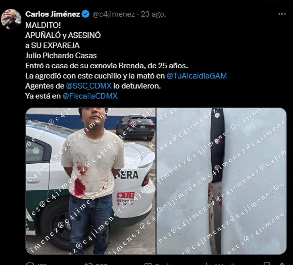 Detienen a hombre que asesinó a su expareja en la Gustavo A. Madero
