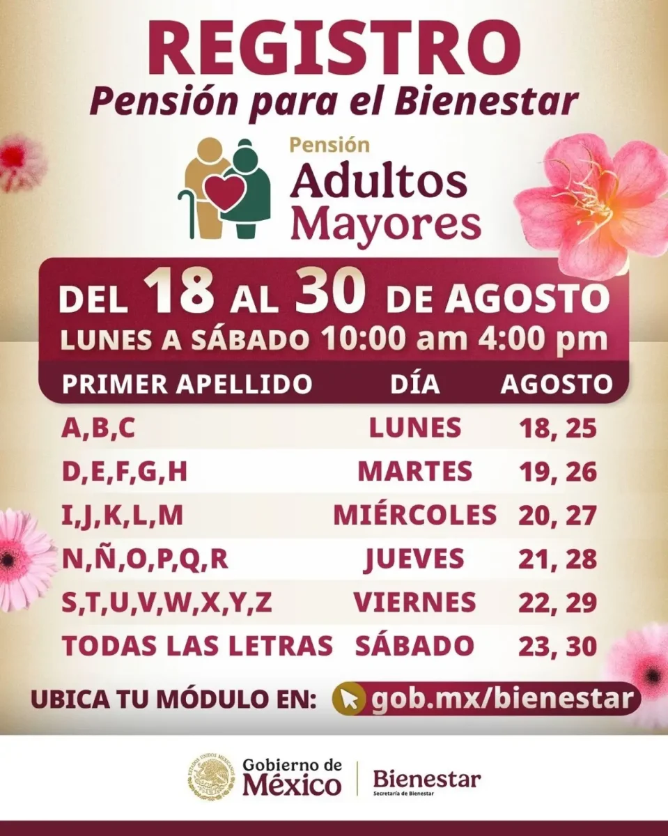 Estas son las fechas de registro para las Pensiones del Bienestar