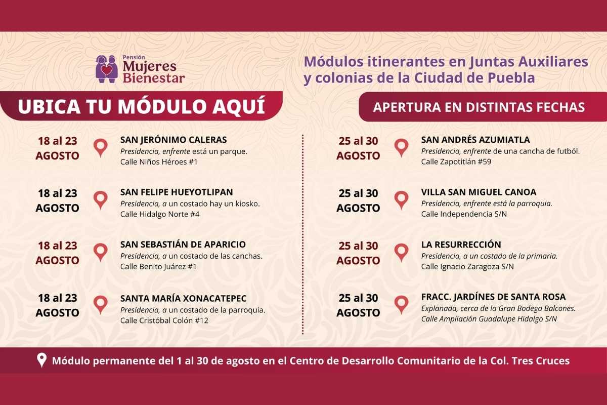 Pensión Mujeres Bienestar 2025- colonias y juntas auxiliares de Puebla donde podrás hacer tu registro en agosto1