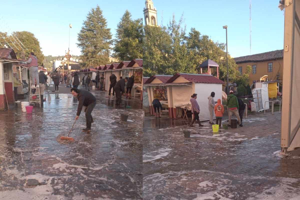 YaHueleAFeria- comerciantes y funcionarios municipales lavan el Corredor de San Pedro y San Pablo