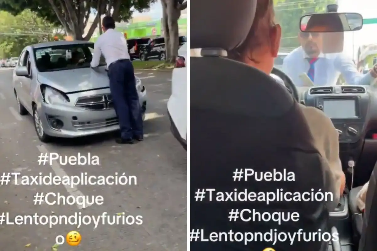 (VIDEO) Conductor de app choca y se lleva a taxista en el cofre al intentar escapar en Puebla 1 conductor de app chocó en Puebla