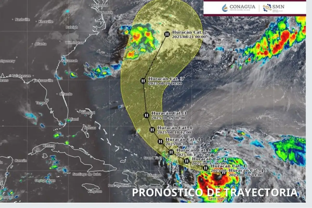 La trayectoria del Huracán Erin: se fortalece y alcanza categoría 4