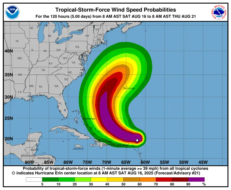 huracán Erin alcanza la categoría 5