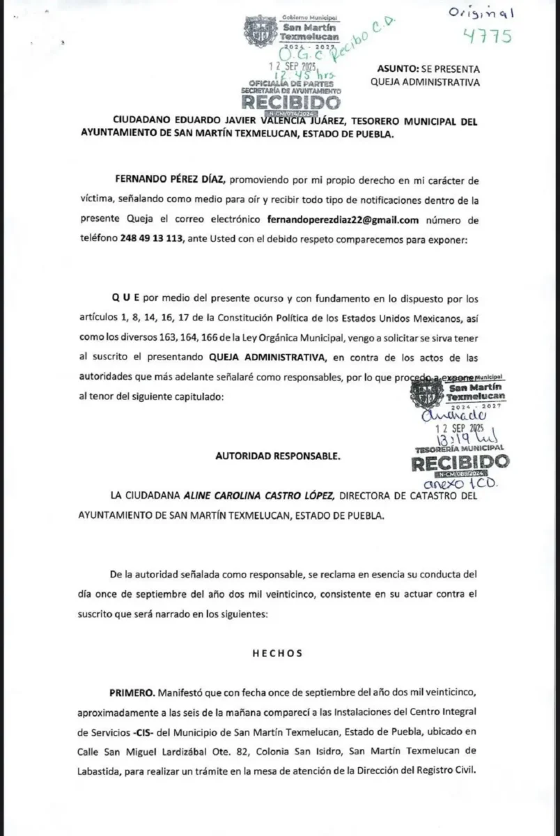 Acusan a directora de Catastro de Texmelucan por agresiones y abuso de autoridad