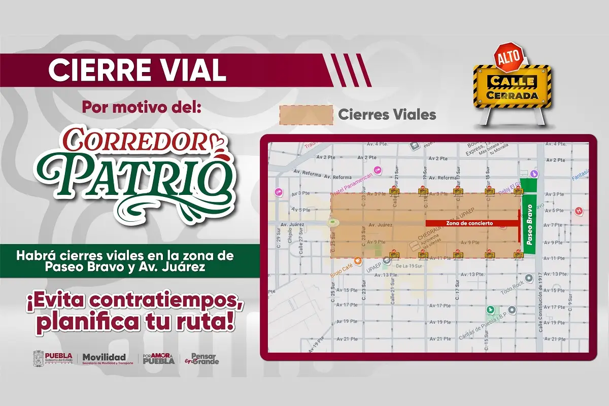 Cierres viales y medidas de movilidad por Corredor Patrio 2025
