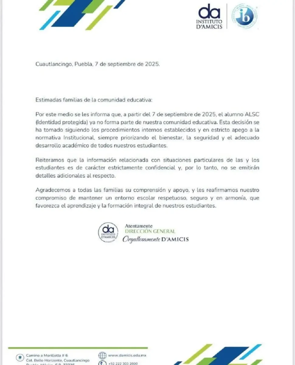 Instituto D'Amicis da de baja a feminicida
