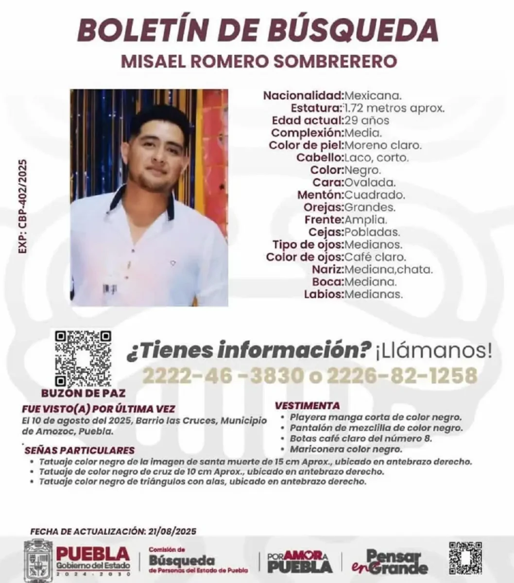 Misael Romero, desaparecido en Amozoc