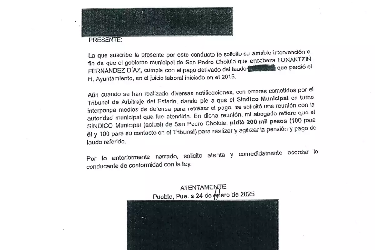 Pese a extorsion y amenazas del Sindico Municipal Cabildo de San Pedro Cholula logra avanzar en pago de laudos