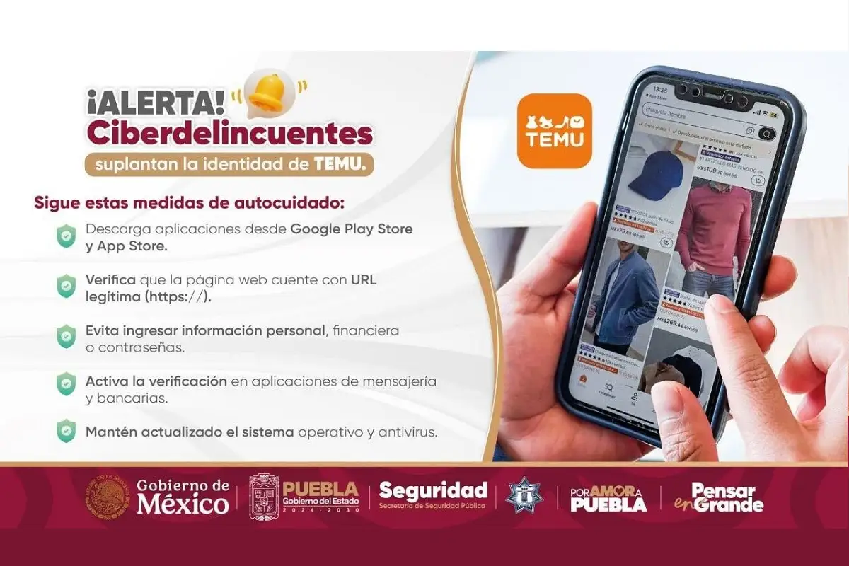 Advierte SSP sobre suplantación de identidad de la tienda en línea “TEMU”