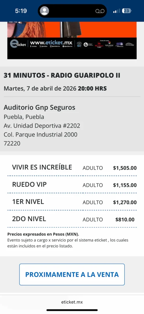 Estos son los precios de los boletos de 31 Minutos en Puebla