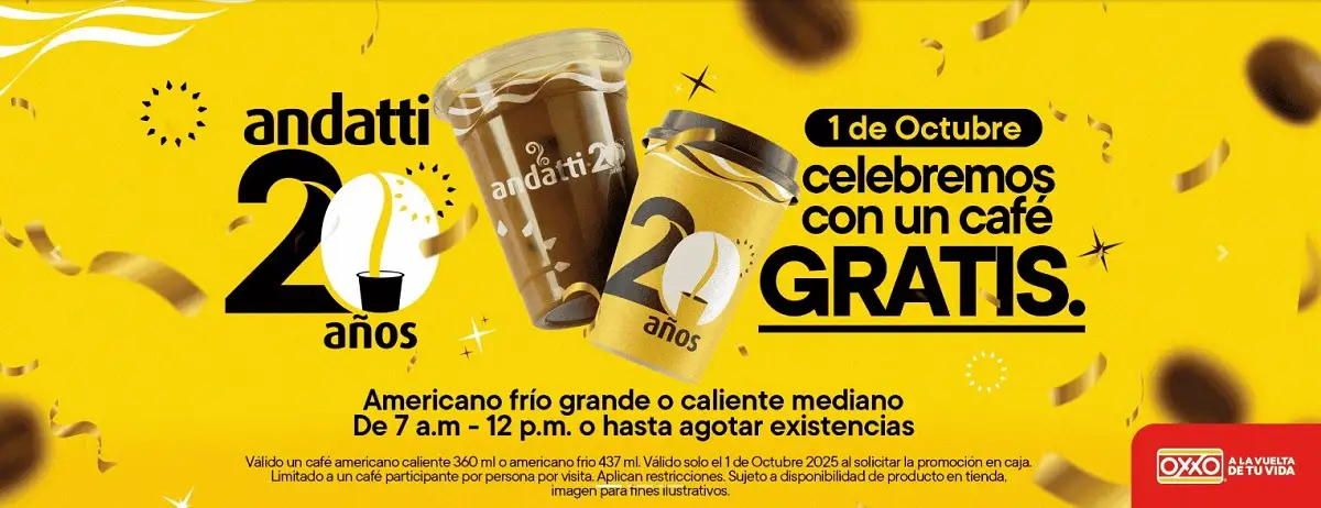 ¿Hasta qué hora regalarán café Andatti en todos los Oxxos de México? 2 Hoy hay café gratis en Oxxo hasta el mediodía
