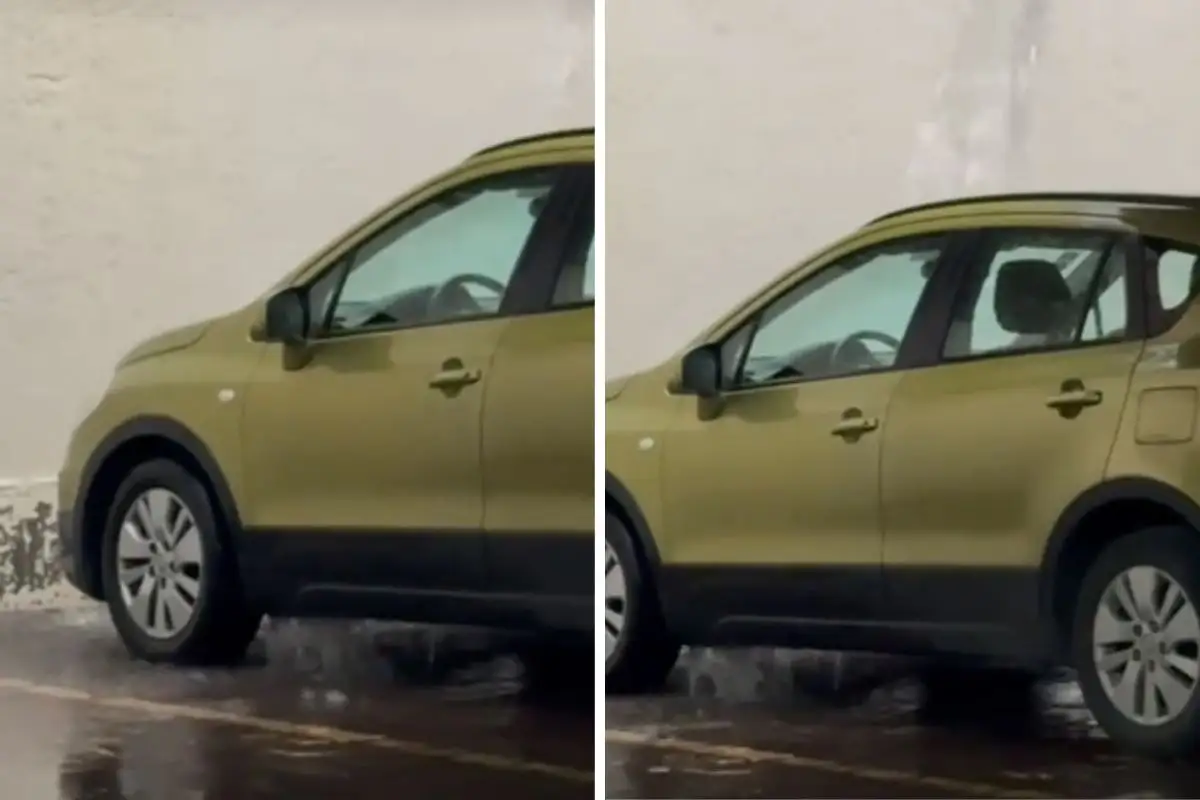 Coche se inunda en estacionamiento del Auditorio Metropolitano de Puebla