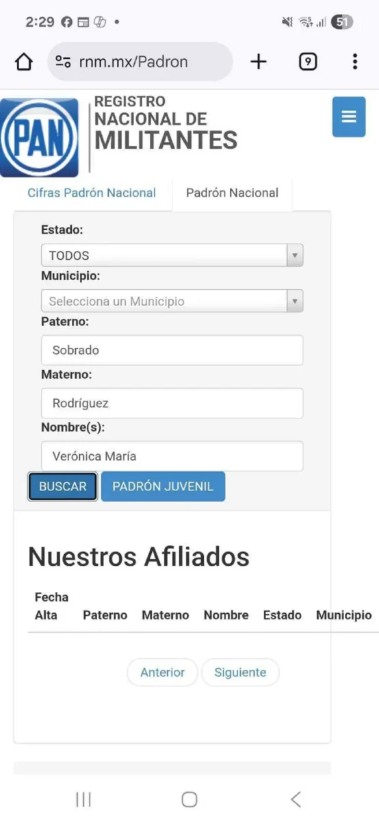 Falla sitio del Registro Nacional del PAN