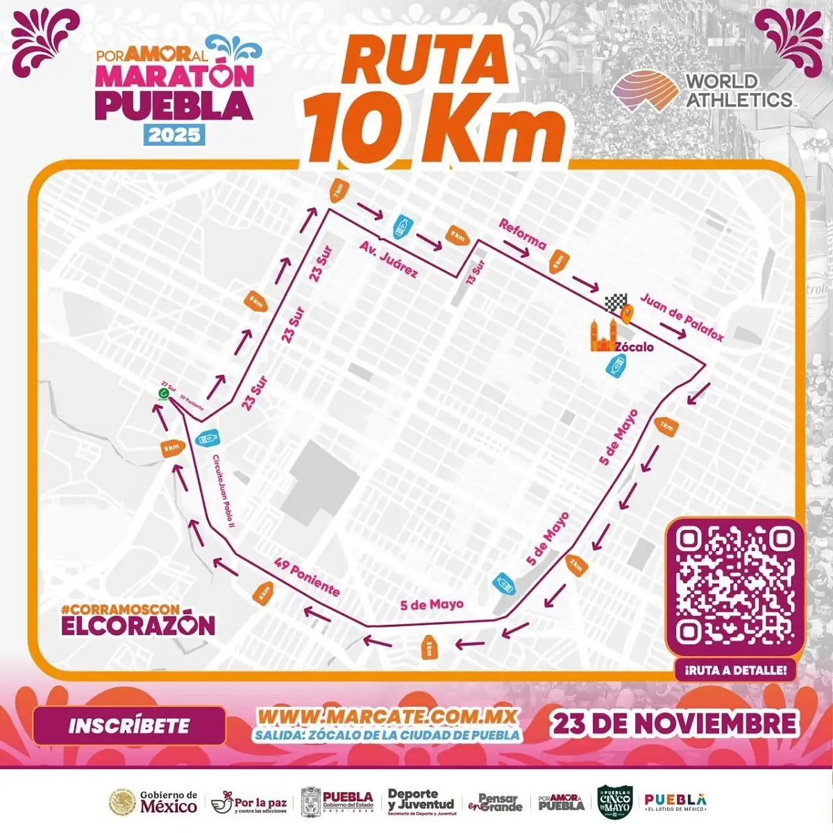Ruta y cierres viales del Maratón de Puebla 2025
