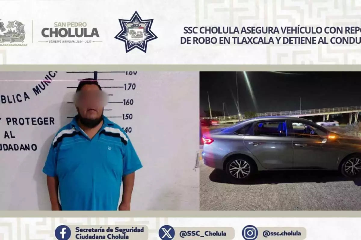 SSC Cholula asegura vehiculo con reporte de robo en Tlaxcala y detiene al conductor 2