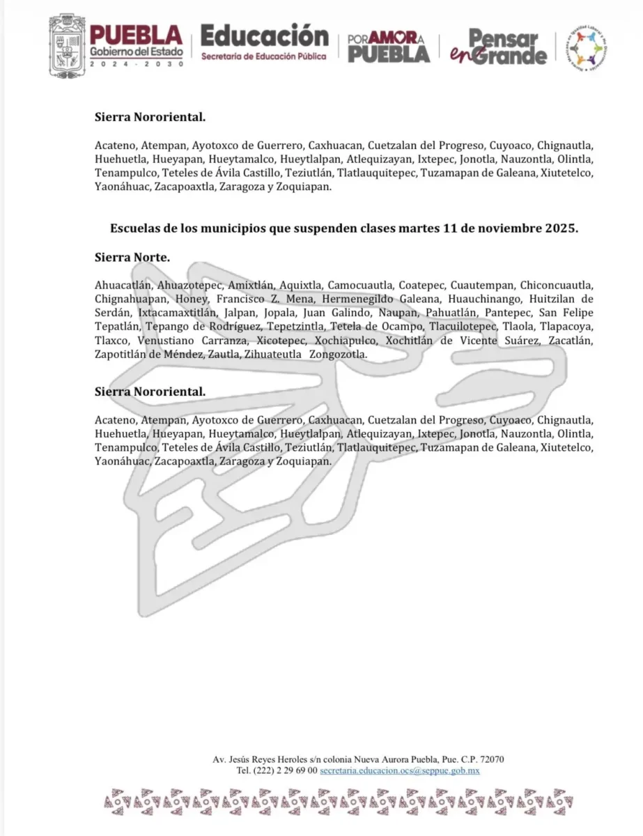 Suspenderan clases en 14 mil escuelas de estos municipios de Puebla por Frente Frio numero 13 3