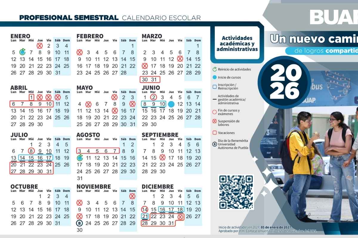 Así quedó el Calendario Escolar BUAP 2026: Regreso a clases, suspensiones y vacaciones
