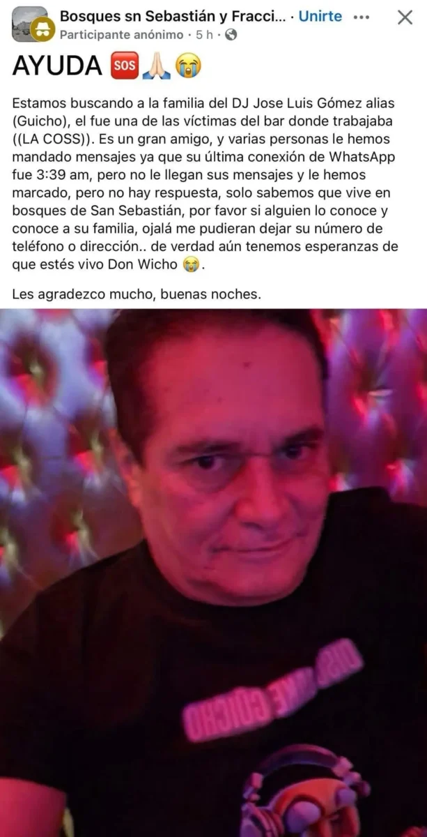 Güicho, el DJ que mataron en el bar LaCosse; buscan a su familia