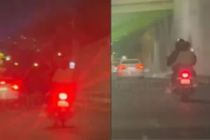 Mujer se toma selfies en una moto a alta velocidad en Puebla