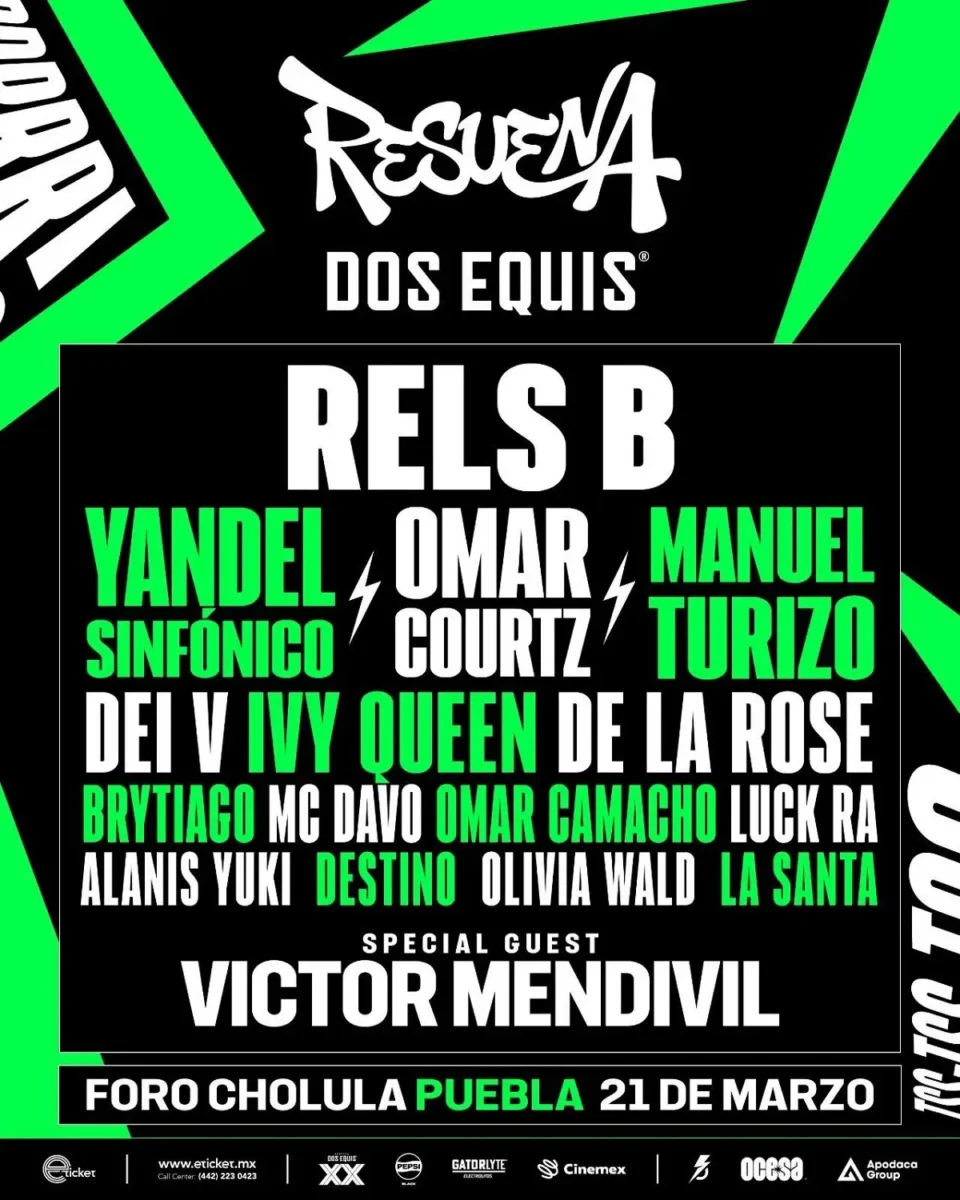 Rels B, Manuel Turiso y Yandel encabezan cartel del Resuena Dos Equis 2026 en Puebla: artistas y boletos 2 cartel del resuena dos equis 2026 1