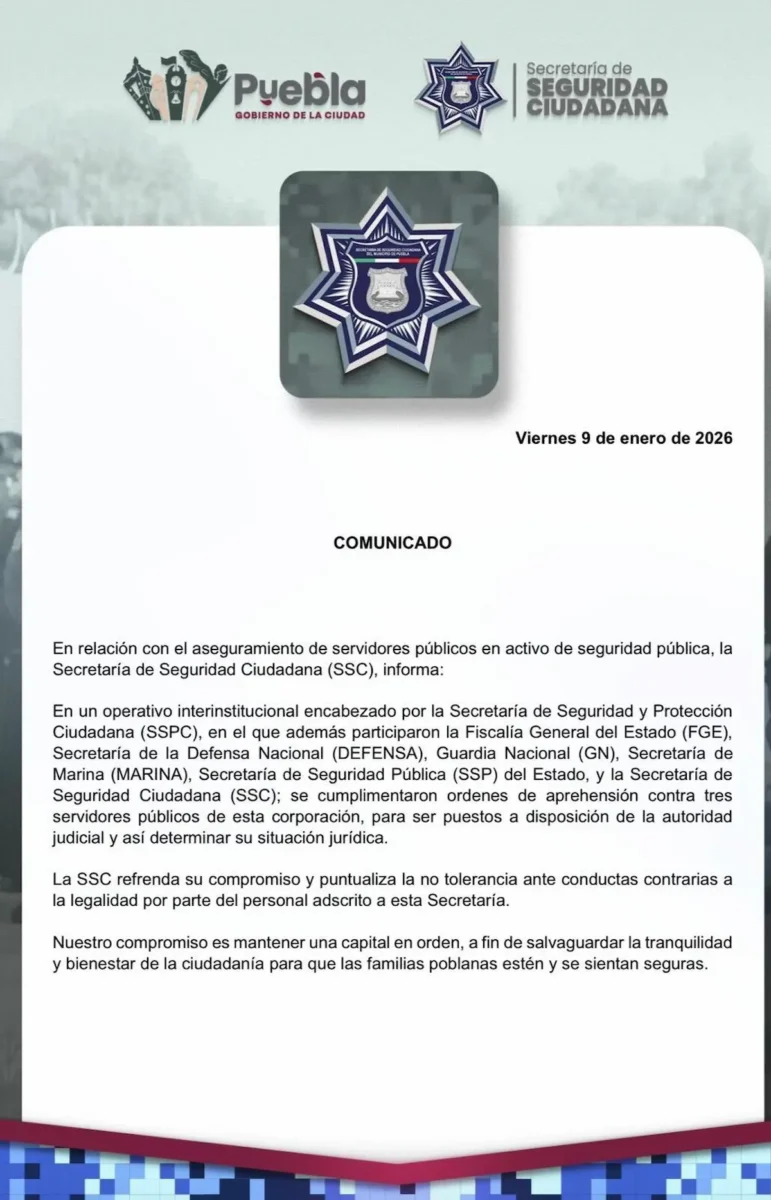 Confirma SSC detención de tres de sus mandos