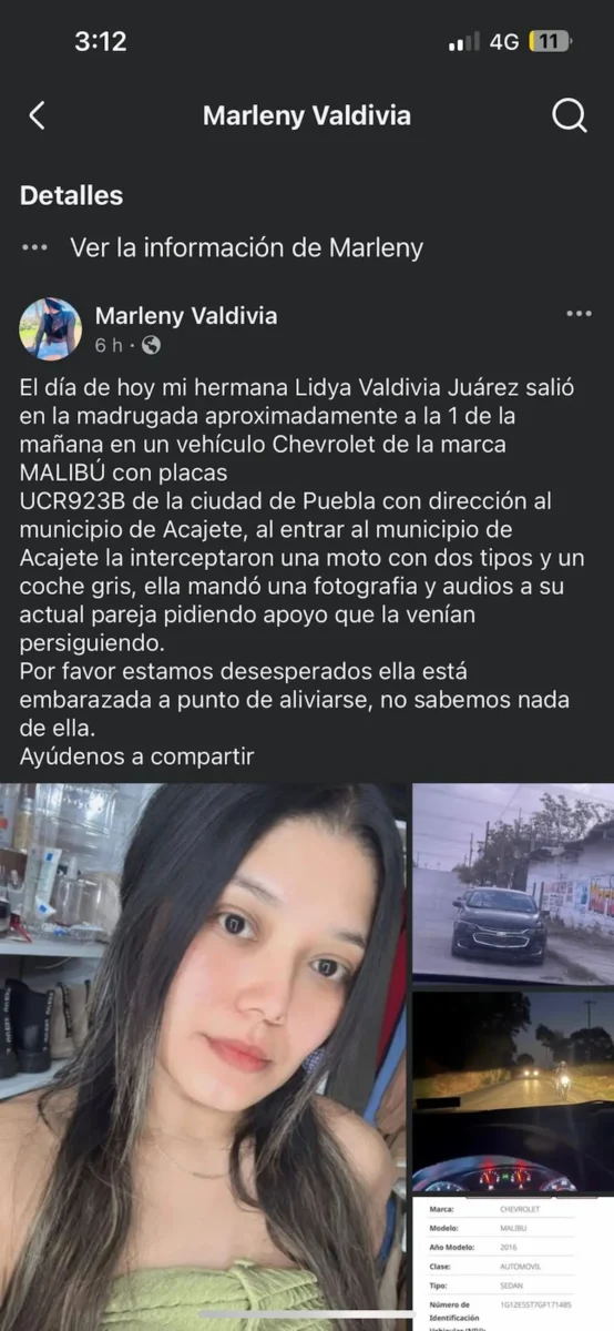 Desaparece embarazada Lidya Valdivia Juárez