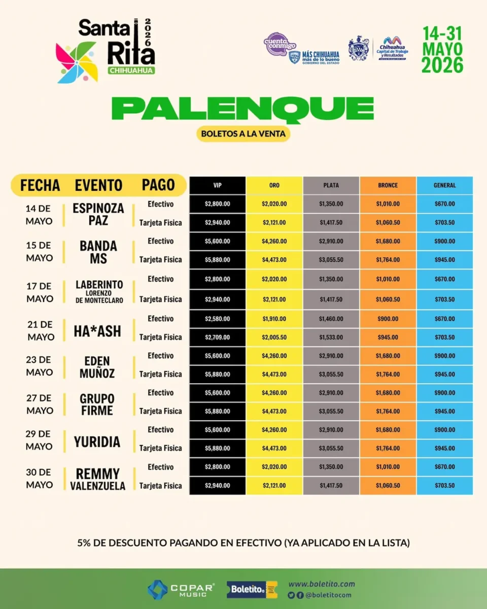Estos son los precios del Palenque de la Feria de Santa Rita 2026