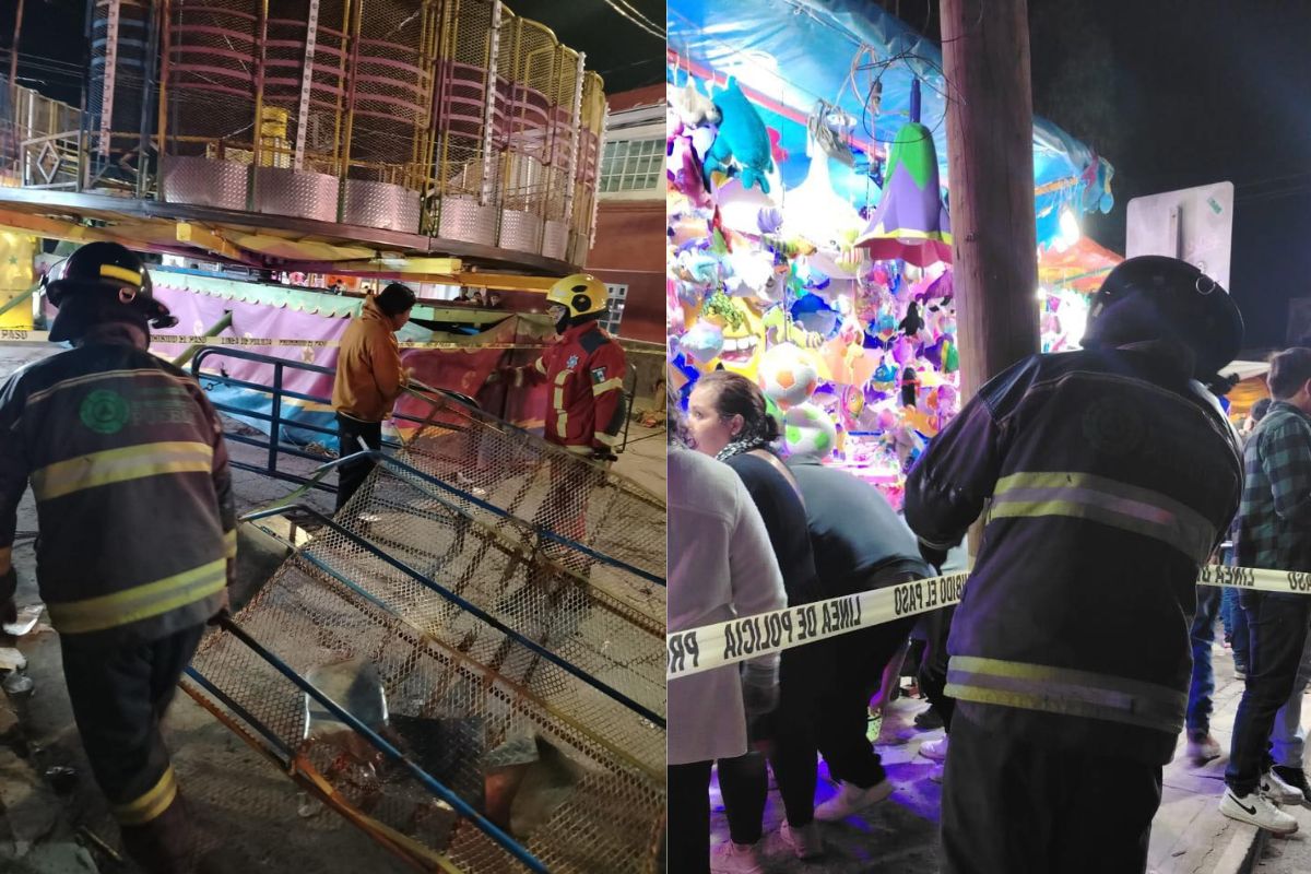 Falla en un juego mecánico de la feria de Lomas de Castillotla deja tres lesionados