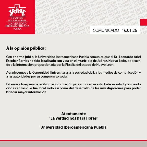Localizan a Leonardo Ariel Escobar, académico de la Ibero Puebla: ¿dónde estaba? 2
Localizan a Leonardo Ariel Escobar, académico de la Ibero Puebla