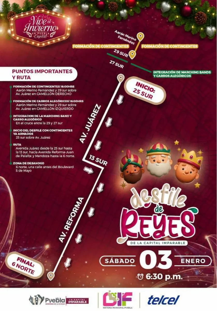 Ruta del desfile de Reyes Magos 2026 en Puebla: estos son los cierres viales