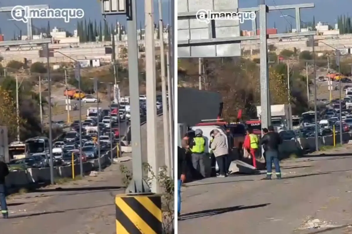 Camioneta vuelca en el Periférico Ecológico y detiene el tráfico